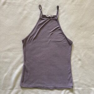 Lime Blue Halter Tank Top Ribbed Knit Y2K Indie Purple Size M